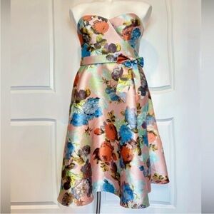 Chi Chi London Floral Strapless Dress with Bow